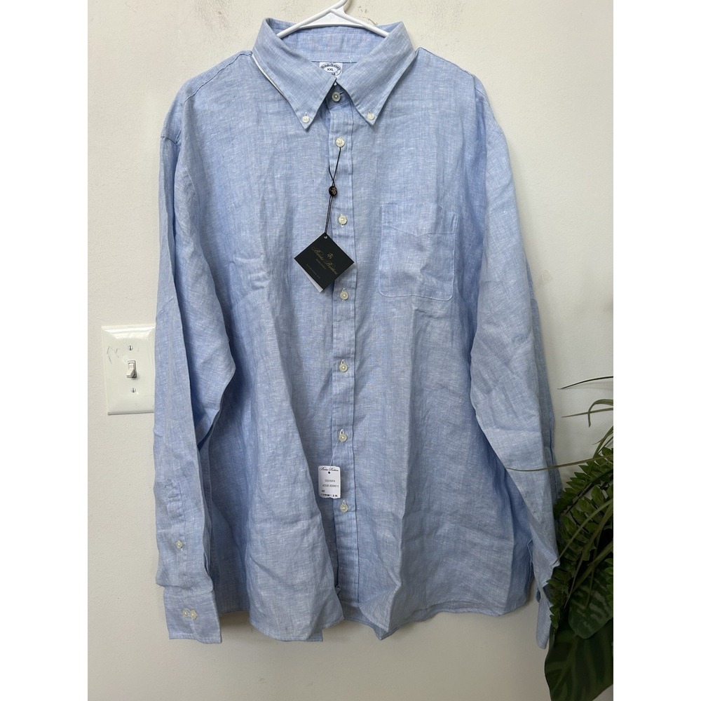 NWT Brooks Brothers Light Blue Irish Linen Polo Shirt Mens Long Sleeve Preppy 2X